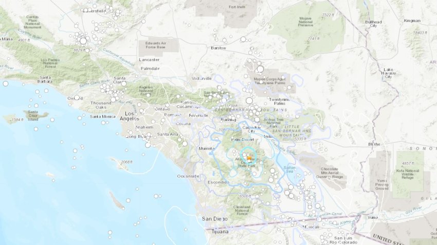 Map shows epicenter of a 3.9 earthquake near Anza that was felt in San Diego, Jan. 12, 2022.