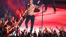 ATLANTA, GA - FEBRUARY 03: Adam Levine and Maroon 5 perform during the Pepsi Halftime Show during Super Bowl LIII between the Los Angeles Rams and the New England Patriots on February 3, 2019 at Mercedes Benz Stadium in Atlanta, GA. (Photo by Rich Graessle/Icon Sportswire via Getty Images/ProPlayer Insiders)