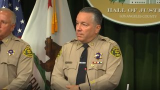 Los Angeles County Sheriff Alex Villanueva at a news conference on Tuesday, March 29, 2022.