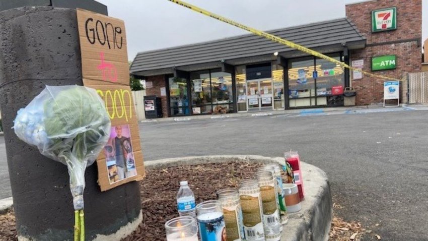 A memorial outside a 7-Eleven store.