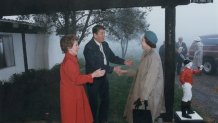 1st March 1983:  US president Ronald Reagan and First Lady Nancy Reagan welcome Queen Elizabeth II to their ranch at Rancho Del Cielo, California. Prince Philip accompanied the Queen on her visit.  (Photo by Ronald Reagan Library/Getty Images)