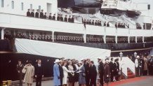 SAN DIEGO, UNITED STATES - FEBRUARY 26:  The Queen And Prince Philip Arriving In San Diego During Their Official Tour Of The USA. They Are Meeting People In Front Of The Royal Yacht Britannia.  (Photo by Tim Graham Photo Library via Getty Images)