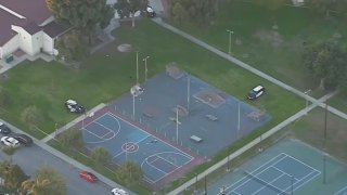 A view of the Silverado Park basketball courts in Long Beach.