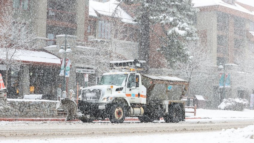 Snow blanked the route 237 in Stateline of Nevada, United States on November 8, 2022 as Winter Storm warning in effect for Lake Tahoe and Nevada mountains.