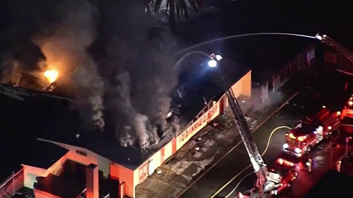 A fire damages the cafeteria at Manuel Dominguez High School in Compton