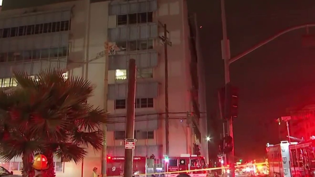 Fire damages office building near downtown Los Angeles