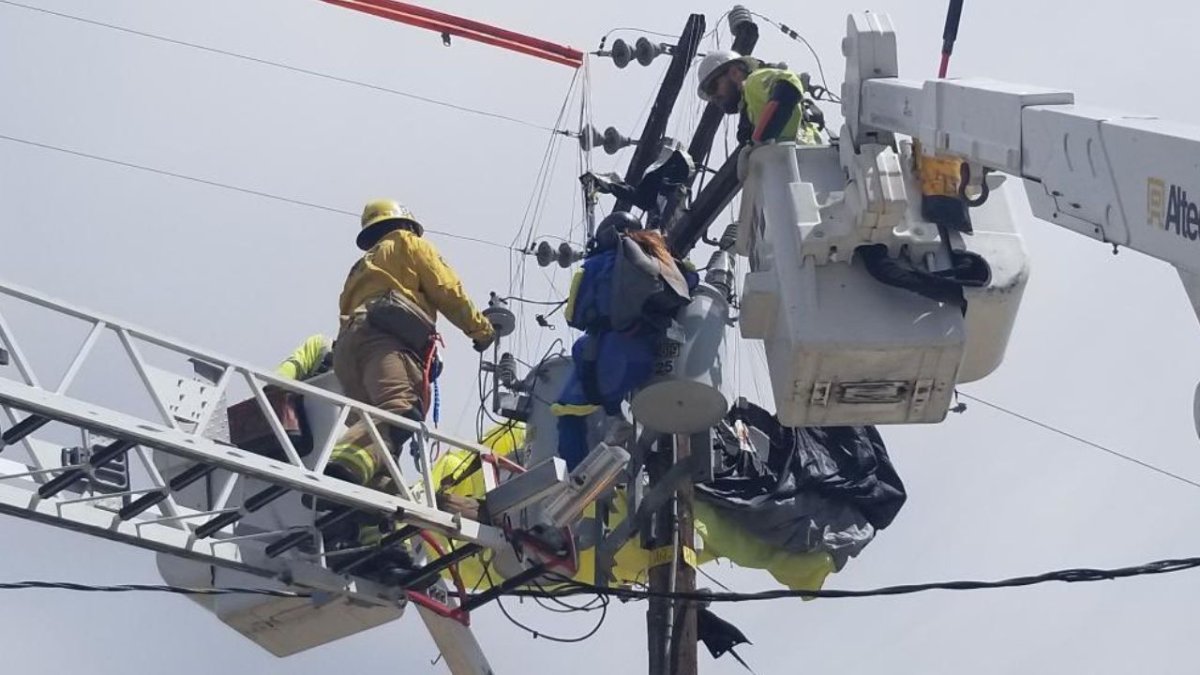 A paratrooper entangled in a power pole near Lake Elsinore has been rescued