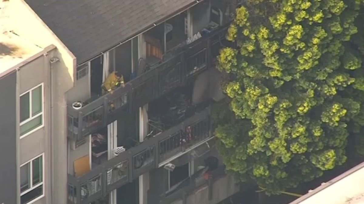 Two people hospitalized after a fire at an apartment complex in Panorama City