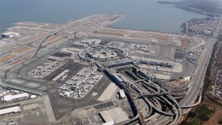 An aerial view of San Francisco International Airport.