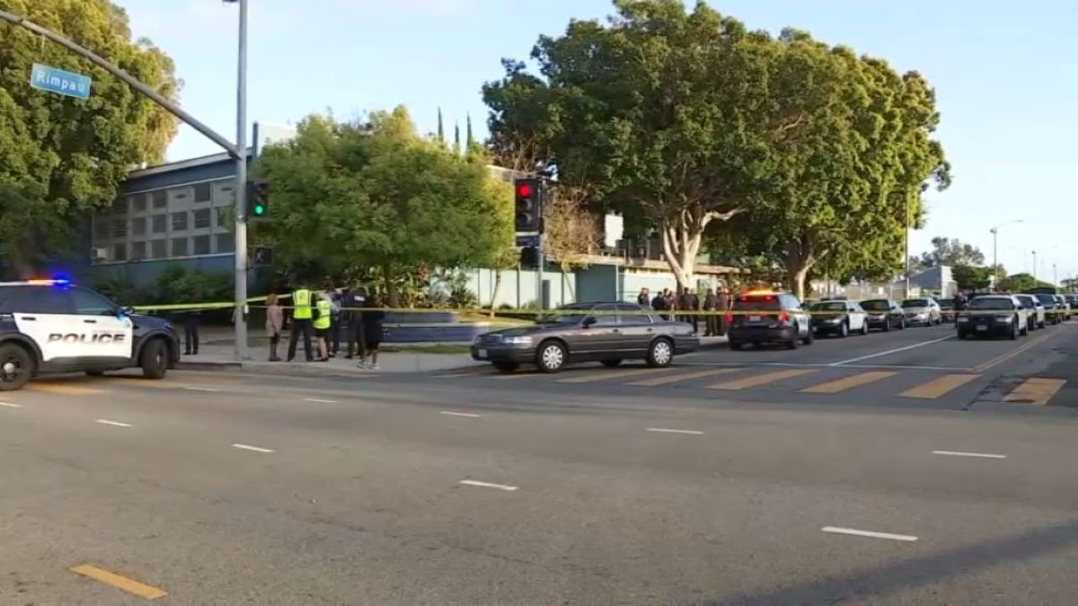 Three people arrested after the stabbing of two young people near a high school in Los Angeles