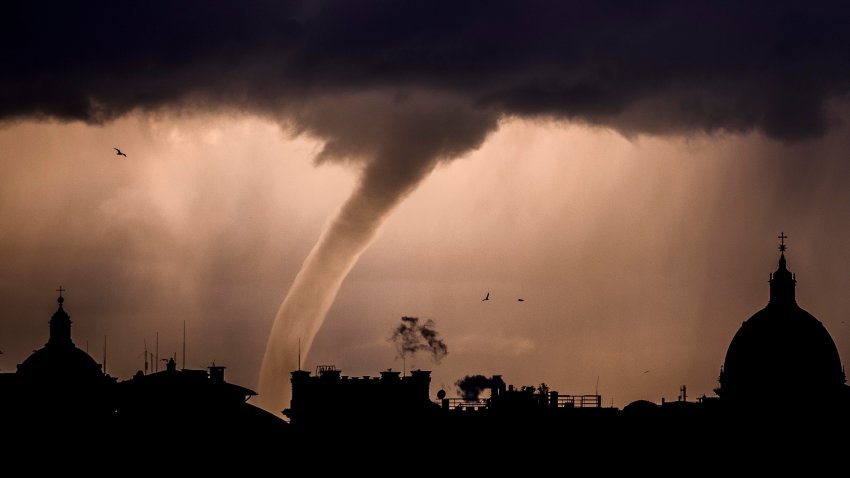 ROME, ITALY – DECEMBER 09: A tornado is seen in the sky over the city of Rome, on December 9, 2021 in Rome, Italy. (Photo by Antonio Masiello/Getty Images)