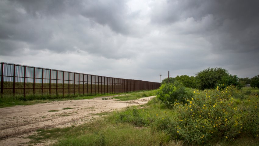 Border fence between the United States and Mexico in the area between McAllen and Brownsville, Texas.