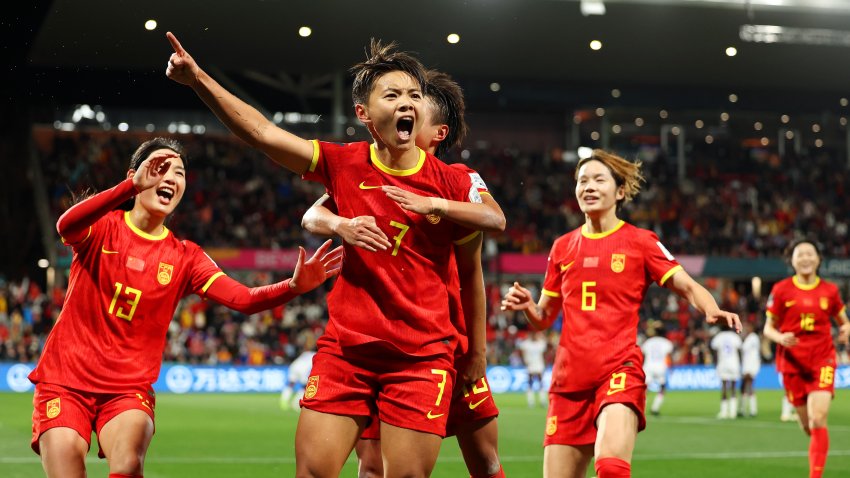 ADELAIDE, AUSTRALIA – JULY 28: Wang Shuang (C) of China PR celebrates with teammates after scoring her team’s first goal during the FIFA Women’s World Cup Australia & New Zealand 2023 Group D match between China and Haiti at Hindmarsh Stadium on July 28, 2023 in Adelaide / Tarntanya, Australia. (Photo by Maddie Meyer – FIFA/FIFA via Getty Images)