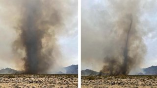 Fire whirls forms in the Mojave National Preserve Friday July 28, 2023.
