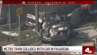 Metro train and car collide in Pasadena