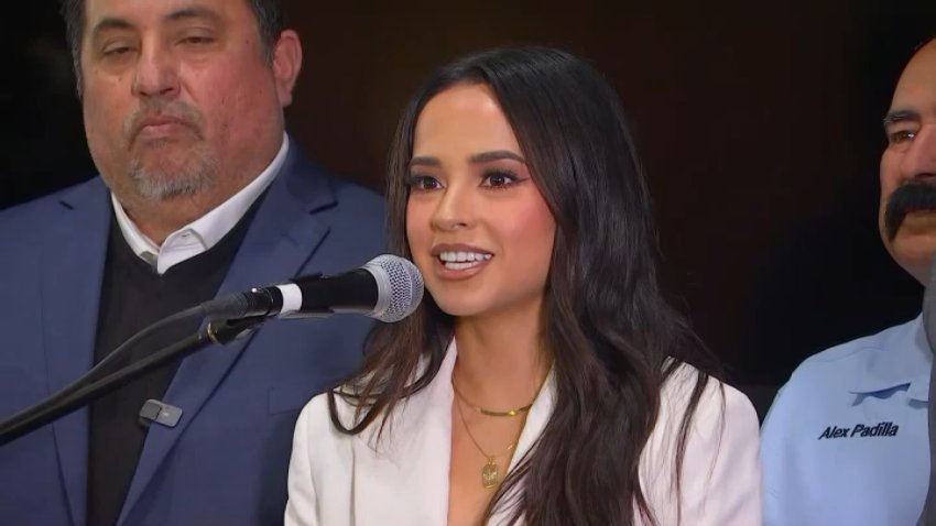 Singer and actress Becky G receives the key to the city in Inglewood on Tuesday, Oct. 17, 2023.