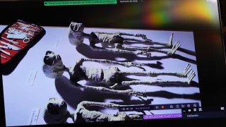 Una pantalla muestra lo que el periodista Jaime Maussan asegura que son formas de vida extraterrestre durante una sesión en la Cámara de Diputados, el martes 7 de noviembre de 2023, en Ciudad de México.