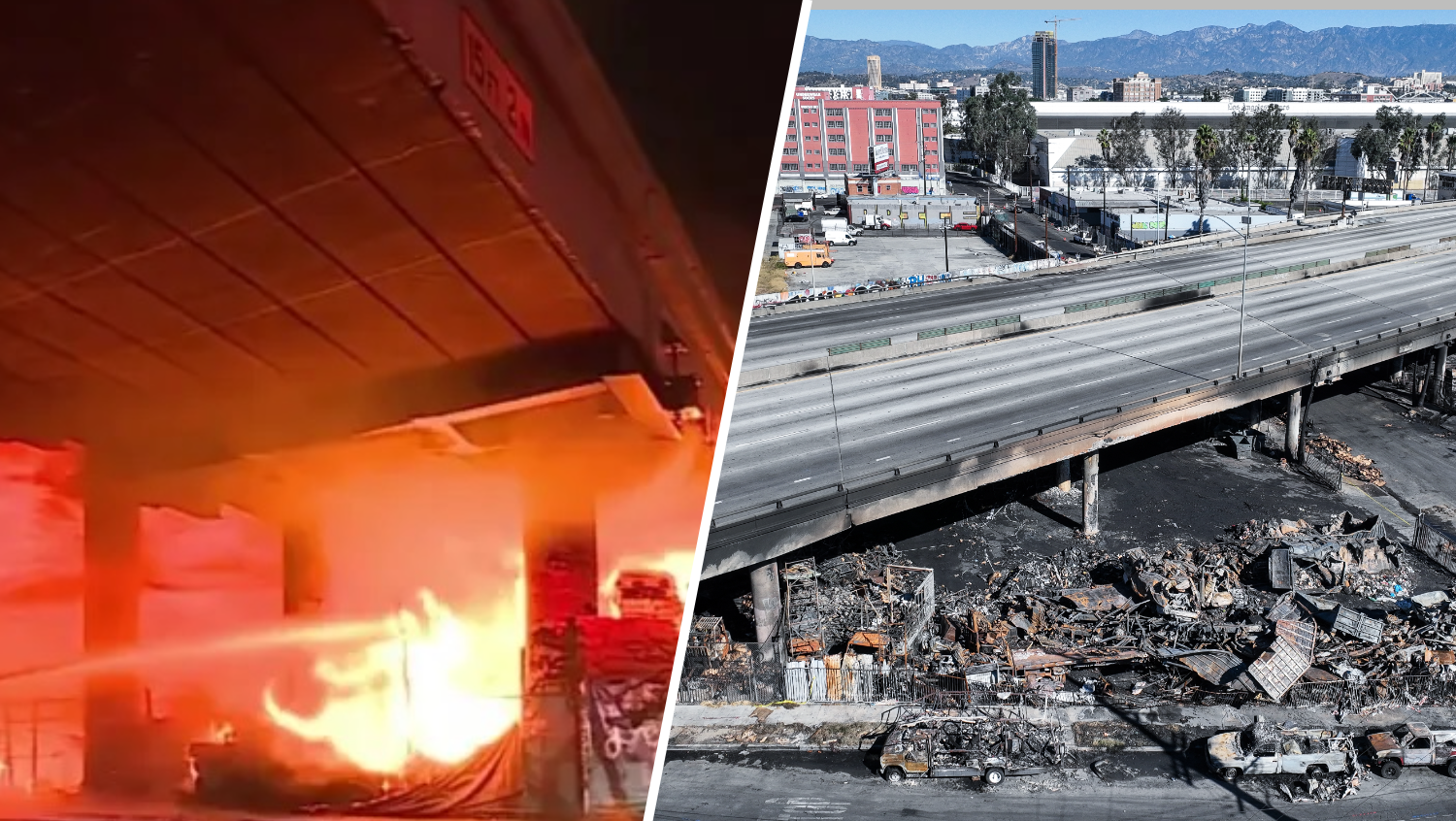 En fotos: así quedó la autopista 10 tras incendio en el centro de Los Ángeles