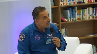 Dr. Jose Hernandez, a former NASA astronaut, speaks at Animo Legacy Charter Middle School in South Los Angeles on Wednesday, Nov. 29, 2023.