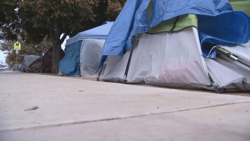 Tents housing the homeless in Chula Vista on Jan. 17, 2024.