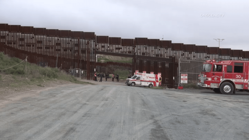 A photo from the scene at the U.S.-Mexico border near the Tijuana River Valley, where officials say multiple people were hospitalized after falling from the fence on March 2, 2024