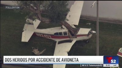 Choque de avioneta deja dos personas heridas en Fullerton