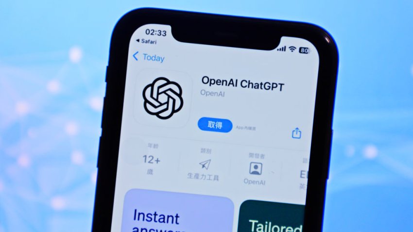 In this photo illustration, the ChatGPT app download interface for iOS is seen on May 27, 2023 in Shenzhen, Guangdong Province of China.