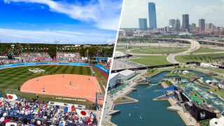 Renderings depict the Oklahoma City softball and canoe slalom venues for the 2028 Los Angeles Olympics.