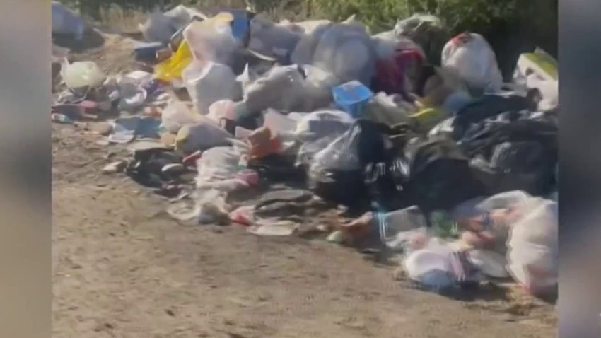 Piles of trash left behind after the Fourth of July 2024 in the San Gabriel Mountains.