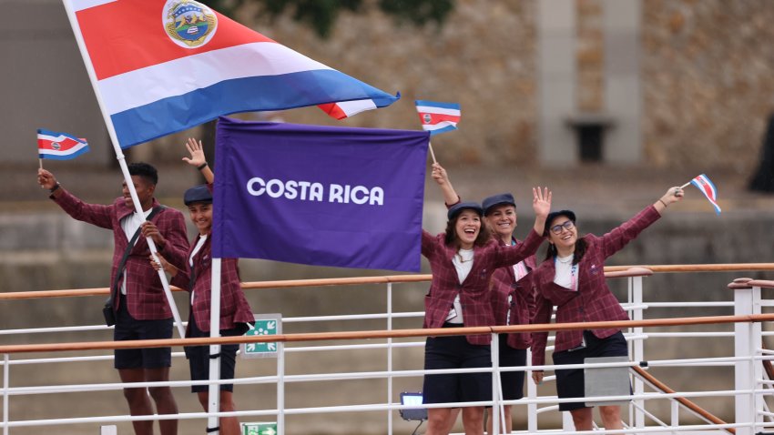 Members of the delegation of Costa Rica are seen during the opening ceremony of the Paris 2024 Olympic Games in Paris, France, July 26, 2024. (Photo by Guo Yu/Xinhua via Getty Images)