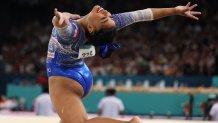 PARIS, FRANCE - JULY 28: Hillary Heron of Team Panama competes in the floor exercise during the Artistic Gymnastics Women's Qualification on day two of the Olympic Games Paris 2024 at Bercy Arena on July 28, 2024 in Paris, France. (Photo by Naomi Baker/Getty Images)