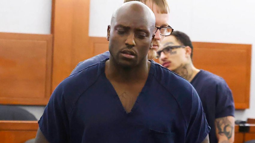 Former NFL player Cierre Wood, who along with his girlfriend, is charged with first-degree murder in the death of his girlfriend’s 5-year-old daughter, La’Rayah Patra Nicole Lamont Davis, leaves the courtroom after his sentencing, on Tuesday, Aug. 13, 2024, in Las Vegas. (Bizuayehu Tesfaye/Las Vegas Review-Journal/Tribune News Service via Getty Images)