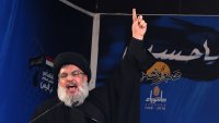 Lebanon’s Shiite movement Hezbollah’s leader Hassan Nasrallah addresses a crowd during commemorations for Ashura in a southern Beirut suburb on October 12, 2016.
Hezbollah held a procession to mourn the seventh-century killing of the Prophet Mohammed’s grandson.
 / AFP / PATRICK BAZ        (Photo credit should read PATRICK BAZ/AFP via Getty Images)