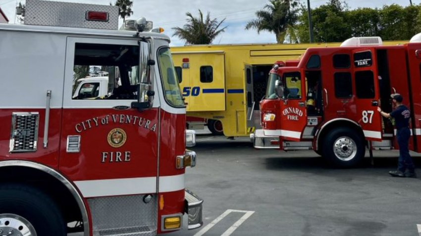 Emergency vehicles are pictured in Ventura.