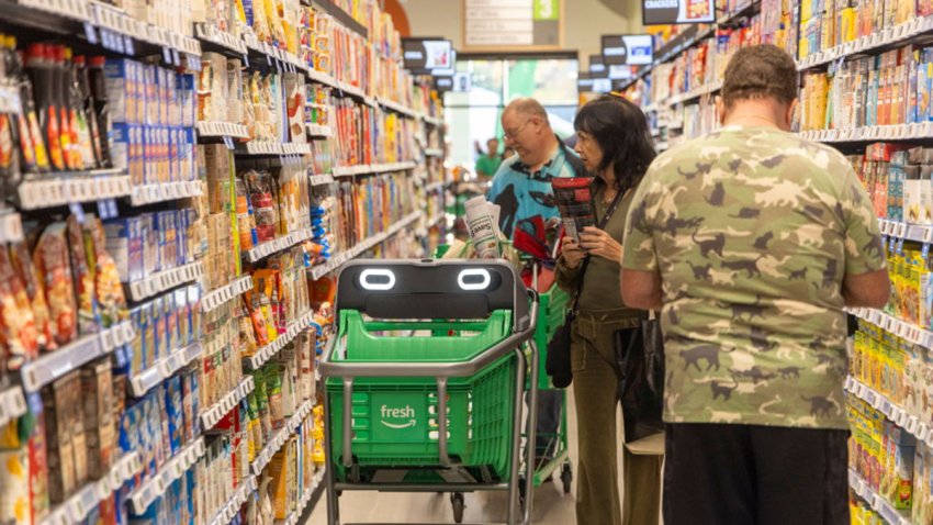 Plainview, N.Y.: Shoppers check out the Amazon Fresh store during its grand opening on Oct. 24, 2024, in Plainview, New York. (Photo by Howard Schnapp/Newsday RM via Getty Images)