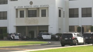 Los Angeles County Sheriff's Department SUVs are picture outside St. John Bosco High School Saturday Oct. 5, 2024 in Bellflower.