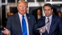 NEW YORK, NEW YORK - MAY 30: Former U.S. President Donald Trump with attorney Todd Blanche speaks to the media at his criminal trial at Manhattan Criminal Court on May 30, 2024 in New York City. The jury is entering day two of deliberations in Trump's hush money trial today. The former president faces 34 felony counts of falsifying business records in the first of his criminal cases to go to trial. (Photo by Mark Peterson-Pool/Getty Images)