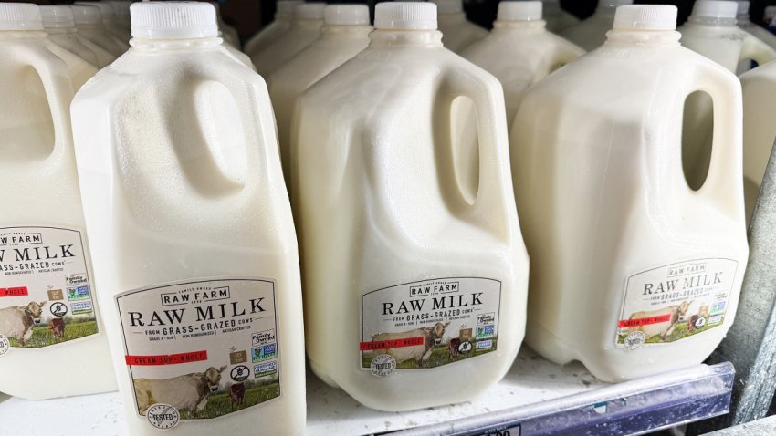 Raw milk from Raw Farm is displayed for sale at a grocery store on November 29, 2024 in Torrance, California. Certain lots of the Fresno-based Raw Farm cream top, whole raw milk have been recalled by California public health and agriculture authorities amid ongoing concerns about possible H5N1 bird flu infections amont the farm’s cattle. (Photo by Patrick T. Fallon / AFP) (Photo by PATRICK T. FALLON/AFP via Getty Images)