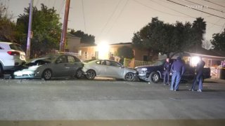 Vehicles were damaged in a crash Wednesday Dec. 4, 2024 on a street in Watts.