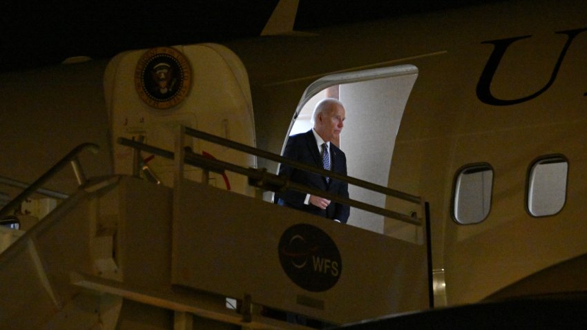 US President Joe Biden steps off Air Force One.