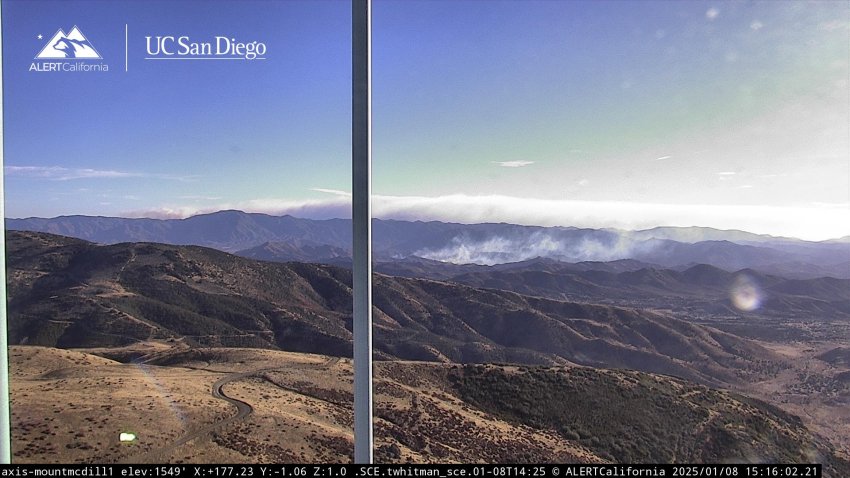 Smoke is seen from the Lidia Fire burning in Acton on Wednesday, Jan. 8, 2025.