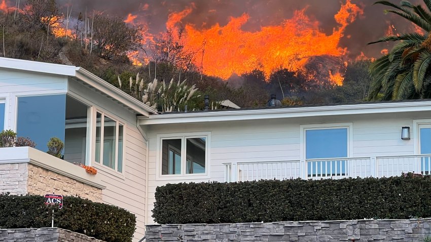 A view of flames Tuesday Jan. 7, 2025 in Pacific Palisades.