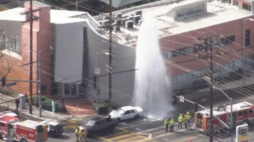 A driver crashed into a fire hydrant at the end of a chase in Canoga Park.