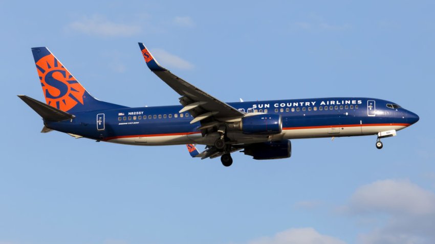 MONTREAL, CANADA – 2022/05/21: A Sun Country Airlines Boeing 737-800 landing at Montreal Pierre Elliott Trudeau International Airport. Sun Country Airlines is an American ultra-low-cost passenger and cargo airline. (Photo by Fabrizio Gandolfo/SOPA Images/LightRocket via Getty Images)