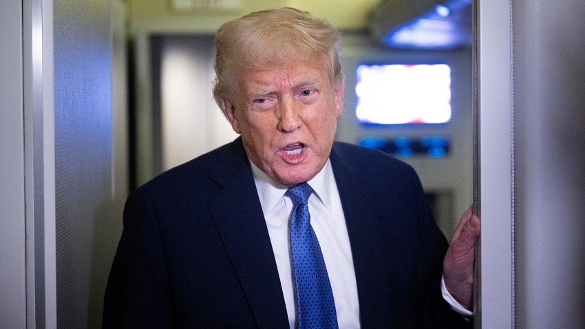 US President Donald Trump speaks to reporters aboard Air Force One while flying to Washington, DC, from Florida, on March 16, 2025, above Virginia. (Photo by Brendan Smialowski / AFP) (Photo by BRENDAN SMIALOWSKI/AFP via Getty Images)