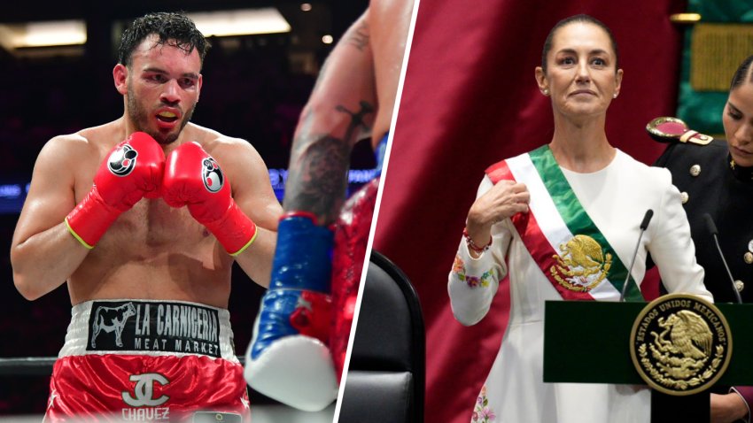 Boxer Julio César Chávez Jr. (left) is pictured alongside Mexico President Claudia Sheinbaum.