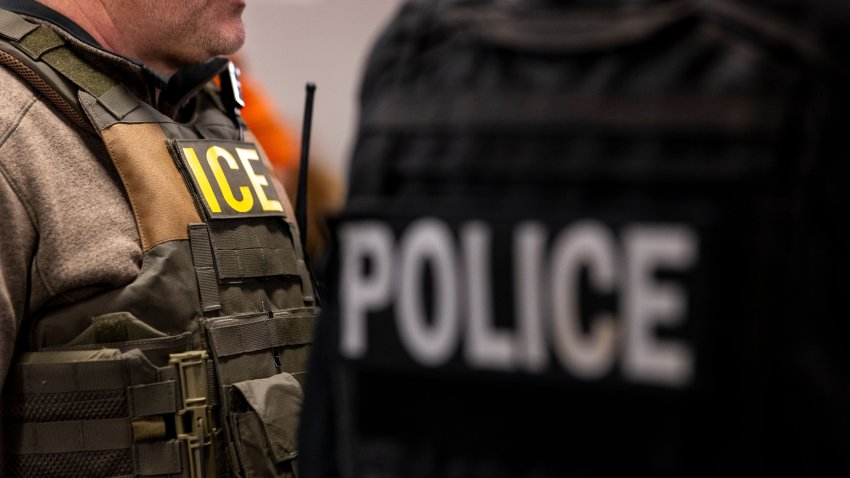 US Immigration and Customs Enforcement (ICE) agents, along with other federal law enforcement agencies, attend a pre-enforcement meeting in Chicago, Illinois, US, on Sunday, Jan. 26, 2025. President Donald Trump has pledged to carry out the largest deportation effort in US history, vowing to ultimately deport all of the foreigners living in the country without permission. Photographer: Christopher Dilts/Bloomberg via Getty Images