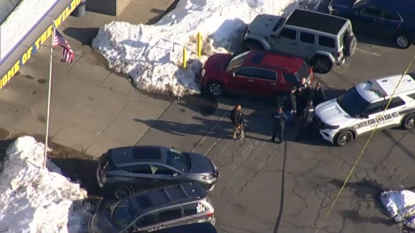 Police near an ice rink in Pawtucket, Rhode Island, on Monday, Feb. 16, 2026.