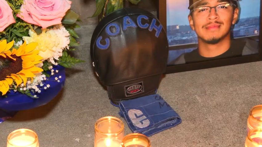 A memorial was set up for 17-year-old Joshua Aila, who died after a shooting in East Los Angeles on Saturday, May 16, 2026.