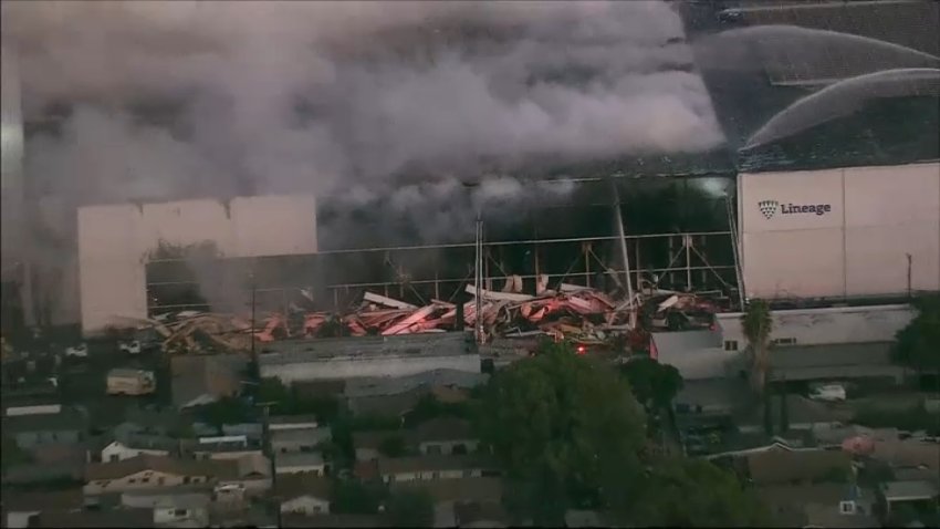 NewsChopper4 shows the warehouse fire in Boyle Heights just before 8:30 p.m. on Sunday, June 21, 2026.